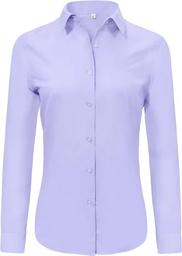Miniatura 5 de Ruisin - Camisas supersuaves sin arrugas y con botones para mujer, unicolor, manga larga, diseño a rayas, estilo formal, blusa de vestir
