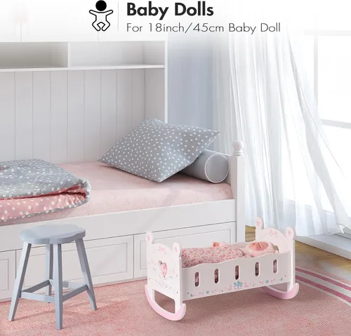 Miniatura 7 de ROBUD Cuna de Madera para Muñecas de Bebé, Juguetes de Cama para Muñecas de Bebé, para Muñecas de Hasta 18 Pulgadas, Accesorios para Muñecas