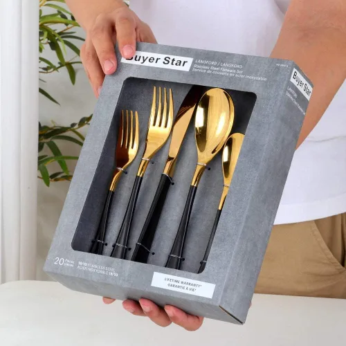 Miniatura 5 de YDware - Juego de 20 cubiertos de acero inoxidable para 4, cucharas, tenedores de postre, cuchillos, juego de cubiertos, kit de cena, 5 piezas