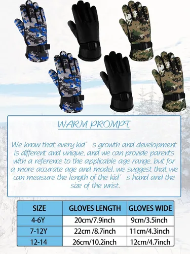 Miniatura 3 de 6 pares de guantes de invierno para niños, impermeables, guantes de esquí para nieve, cálidos, dedos completos, snowboard, guantes unisex para clima