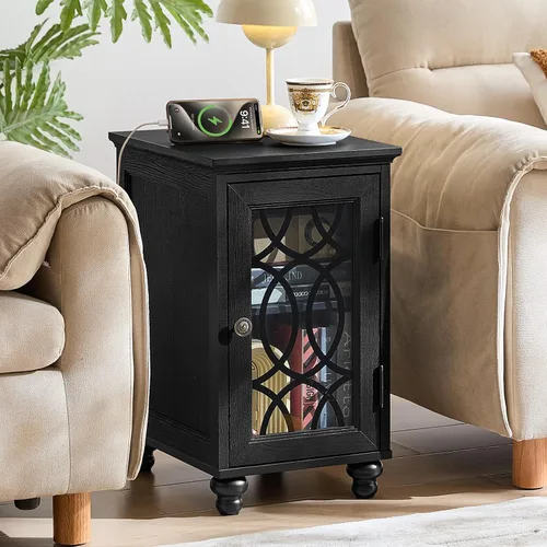Miniatura 17 de Joaxswe Mesa auxiliar estrecha con puerta de cristal, mesita de noche de 18 x 14 pulgadas con estante ajustable, organizador de gabinete