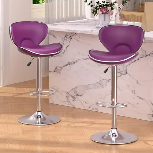 Miniatura 10 de Juego de 2 taburetes de bar, taburetes de bar giratorios ajustables para mostrador de cocina, silla de bar moderna de cuero PU de altura