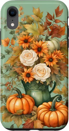 Miniatura 25 de Vintage Autumn Flower Fall Pumpkin Teal Case for iPhone 17
