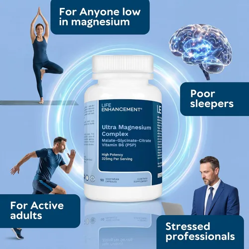 Miniatura 6 de Life Enhancement Complejo de magnesio ultra triple – 325 mg – con B6, glicinato, malato y citrato – Suplemento de magnesio mejora el sueño