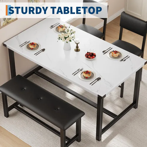 Miniatura 7 de GarveeHome Juego de mesa de comedor para 4, mesa de cocina con 2 sillas tapizadas y banco, juego de comedor de cocina de madera, para espacios