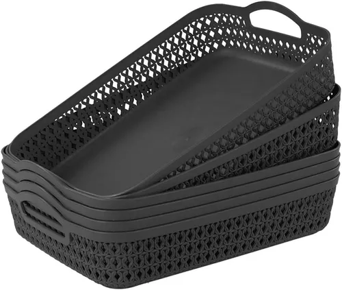 Miniatura 9 de 6-Pack Gray Small Plastic Storage Baskets Tray with Handle, Plastic Organizing Baskets