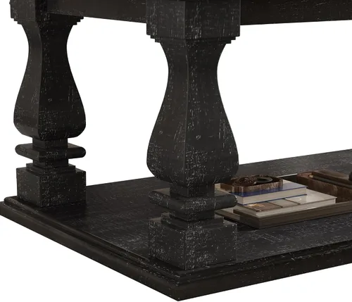 Miniatura 8 de JIVOIT Mesa de centro de granja con estante de almacenamiento, mesa auxiliar rectangular de 47.24 pulgadas de largo con parte superior de tablones