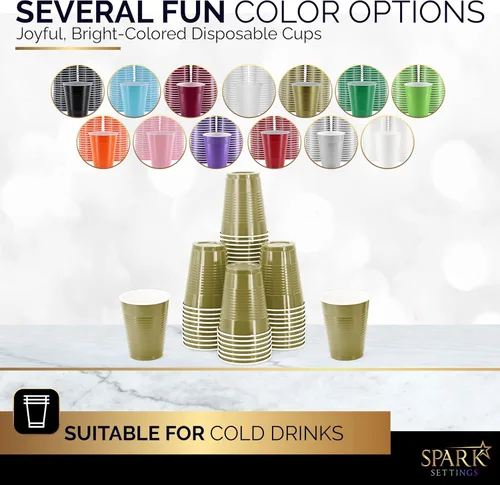 Miniatura 2 de Amcrate Vasos desechables, vasos dorados de plástico de 18 onzas, fuertes y resistentes para bodas, Navidad, Halloween, paquete de 50