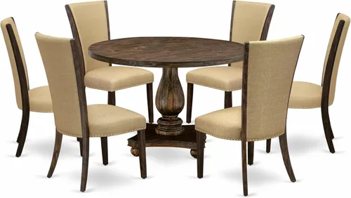 Miniatura 17 de East West Furniture I2VE5-703 - Juego de mesa y sillas de cocina de 5 piezas, incluye una mesa de comedor redonda con pedestal y 4 sillas de comedor