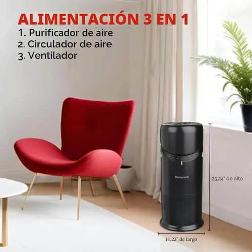 Miniatura 2 de Honeywell Allergen Plus™ - Purificador de aire HEPA 3 en 1 para el hogar, ventilador y flujo de aire ajustable para habitaciones grandes de hasta