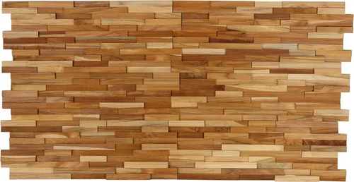 Miniatura 3 de Bare Decor EZ-Wall - Azulejo de mosaico 3D en madera maciza de teca, juego de 10 azulejos de acabado natural