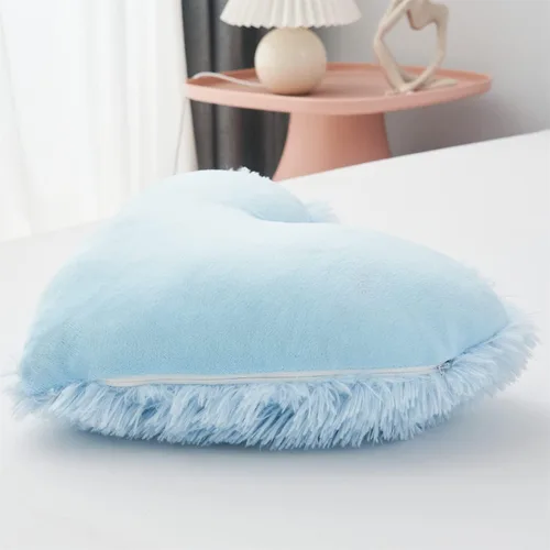 Miniatura 4 de MOOWOO Almohada de corazón esponjosa de felpa, almohadas peludas para regalos, almohada de amor, cierre de cremallera, Navidad, día de la madre, Azul