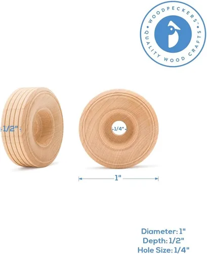 Miniatura 6 de Mini ruedas de madera con banda de rodadura, 1 pulgada de diámetro, paquete de 25, para manualidades y modelos de automóviles de bricolaje, por