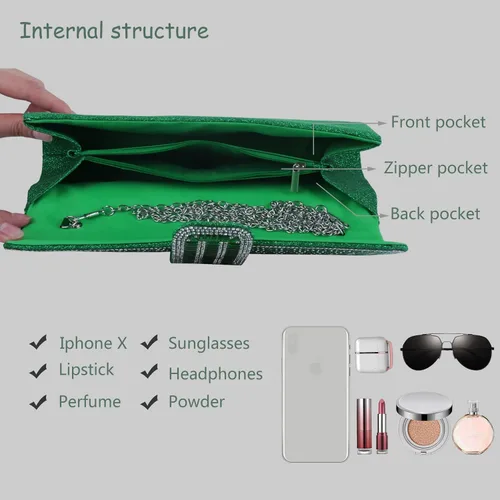 Miniatura 4 de ELDA Bolsos de mano para mujer, bolsos de noche brillantes formales para fiesta, diamantes de imitación, boda, cóctel, baile de graduación