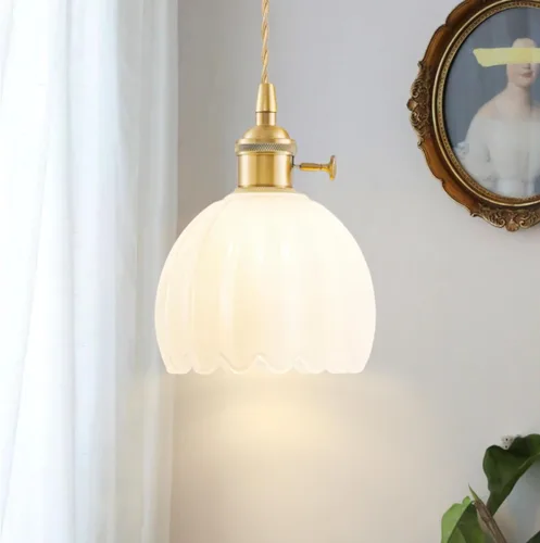 Miniatura 9 de Lámparas colgantes enchufables, lámpara colgante de cristal vintage, mini lámpara colgante de tulipán blanco leche, iluminación colgante para isla