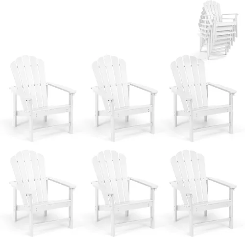 Miniatura 15 de Juego de 4 sillas Adirondack apilables para todo tipo de clima, de polietileno de alta densidad que ahorran espacio, con cubierta para patio al aire