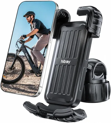 Miniatura 10 de Hiboy Soporte de teléfono para motocicleta, amortiguador de vibraciones mejorado, soporte giratorio de 360°, clip de teléfono para manillar