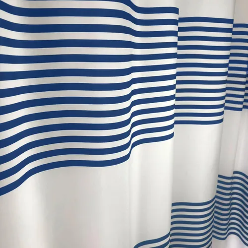 Miniatura 2 de bufftieo Cortina de ducha azul marino y blanca para baño, cortina de ducha estilo bohemio a rayas, cortinas de ducha de tela modernas estilo casa