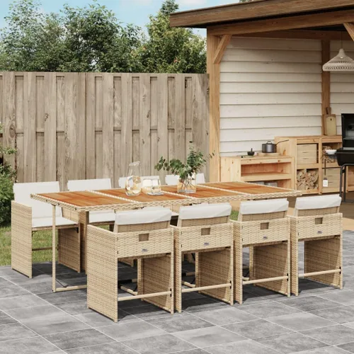 Miniatura 34 de 11-Piece Brown Poly Rattan Patio Dining Set with Cream Cushions Outdoor Furniture Foldable Chairs Tempered Glass Table for Garden Backyard Patio