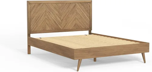 Miniatura 3 de eLuxurySupply Base de cama Queen con cabecero, cama de plataforma de madera de mango, diseño resistente de perfil bajo, cabecero ajustable