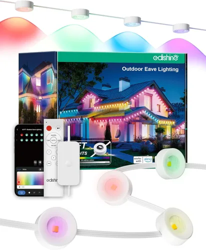 Miniatura 10 de EDISHINE Luces permanentes inteligentes para exteriores de 120 pies, 80 luces LED RGB+IC, aplicación/voz/control remoto, 50 modos de escena