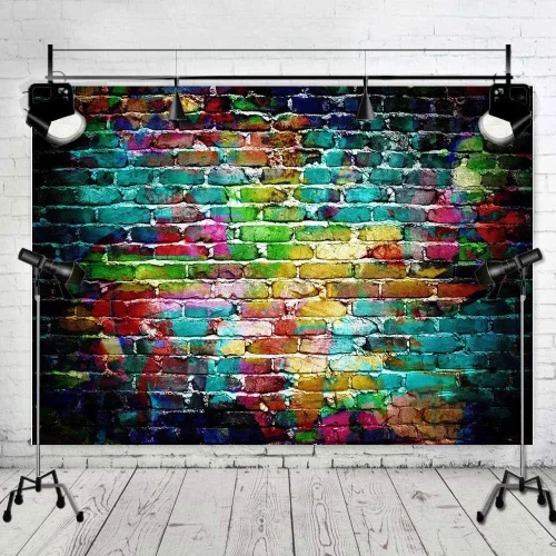 Miniatura 3 de Fondos de fotografía de graffiti de 7 x 5 pies, fondo colorido de pared de ladrillo para fotos de adultos y niños, accesorios de estudio de retrato