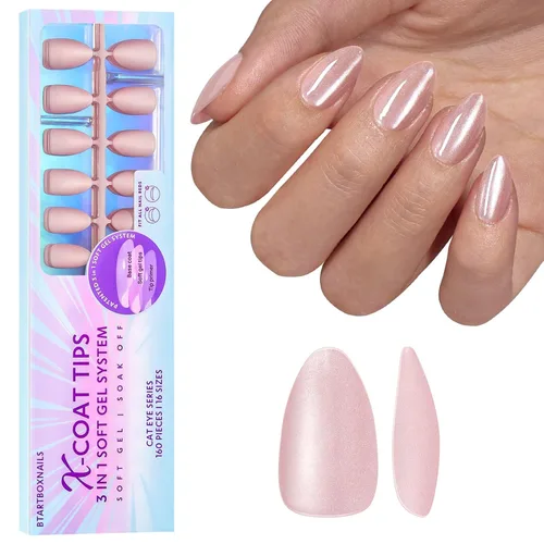 Miniatura 29 de BTArtboxnails XCOATTIPS uñas postizas con punta francesa - Uñas postizas largas cuadradas con base de purpurina rosa, 90 piezas de puntas de uñas