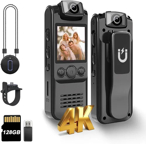 Miniatura 8 de Cámara corporal 4K con grabación de audio y video, mini cámara portátil de 64 GB con cordón magnético, cámara desgastada por el cuerpo para viajes
