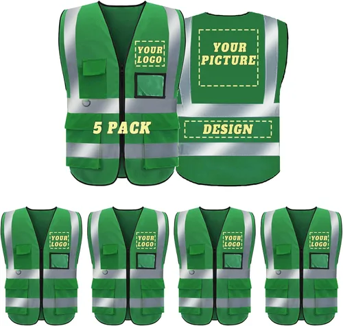 Miniatura 20 de Chaleco de seguridad con logotipo personalizado de alta visibilidad, chaleco reflectante clase 2, ropa de trabajo de construcción con 5 bolsillos