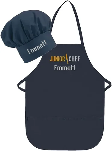 Miniatura 14 de Delantal personalizado bordado Junior Chef Kids Delantal Juego de blanco.