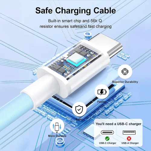 Miniatura 3 de Paquete de 2 cables de carga USB C a USB C de 6 pies para iPhone 15, cable USB C de 60 W, cable de carga rápida USBC tipo C compatible