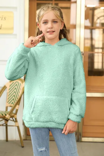 Miniatura 3 de Haloumoning Sudadera con capucha de forro polar mullido para niñas de 4 a 15 años