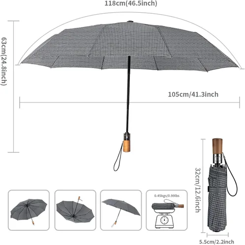 Miniatura 3 de HOMILOOP Sombrilla de viaje de negocios 10 costillas sombrilla plegable compacta con material resistente al viento apertura automática compatible