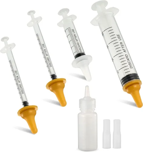 Miniatura 3 de Zubebe Kit de tubo de alimentación para cachorros, 15 piezas, incluye biberón, pezones, jeringas de enfermería, dispensador de píldoras, 0.3 fl oz