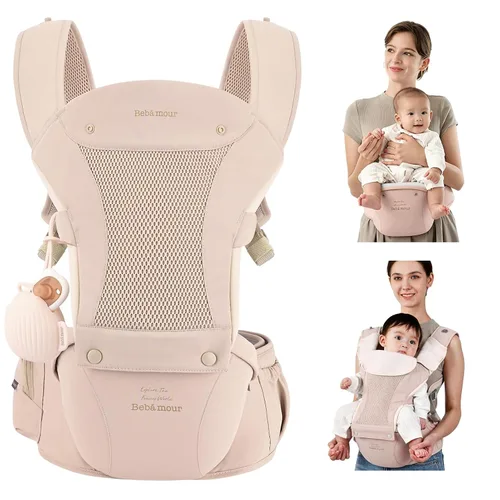 Miniatura 11 de Portabebés Bebamour con asiento de cadera, malla transpirable para todas las posiciones en el asiento de cadera y portabebés de 0 a 36 meses