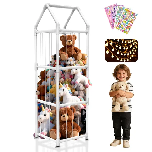 Almacenamiento de Animales de Peluche con Ventosas, Soporte de Animales de Peluche ABS Mejorado, Organizador de Almacenamiento de Juguetes con Blanco