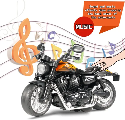 Miniatura 3 de Motocicleta de juguete fundida a presión, motocicleta con sonidos y luces 1:14 accionados por fricción para niños, juguetes de motocicleta, regalo