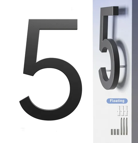 Miniatura 8 de Números de Casa para Exterior Número de Dirección - 7 Pulgadas Número de Casa Moderno de Metal Negro 6, Números de Puerta Flotantes Grandes 3D