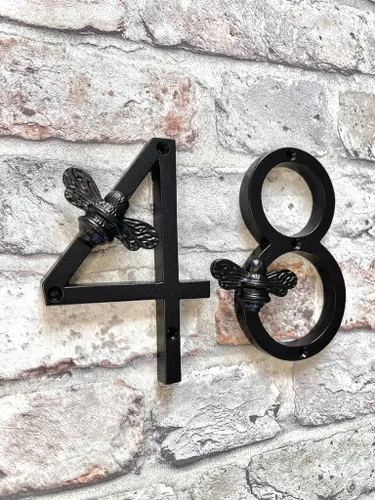 Miniatura 3 de Brass bee Número de casa con diseño de abeja Placa moderna de 5 pulgadas para letreros de puerta Números de dirección de casa de calle, metal