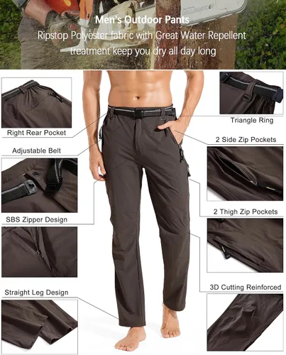 Miniatura 3 de WENRONSTA Pantalones cargo de senderismo para hombre, secado rápido, ligeros, impermeables, 6 bolsillos, para exteriores, pesca, montaña