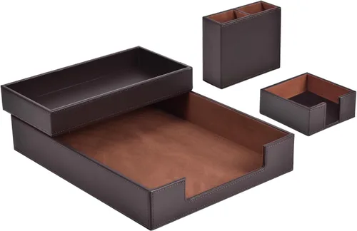 Miniatura 8 de Paquete de 4 suministros de oficina/organizador de escritorio de cuero para bandeja de papel para cartas, soporte para notas adhesivas, taza