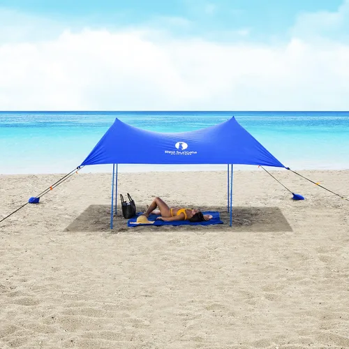 Miniatura 5 de Red Suricata Tienda de campaña familiar y toldo de playa, UPF50, parasol con 4 postes de aluminio, anclajes de 4 postes y pala de arena, lona grande