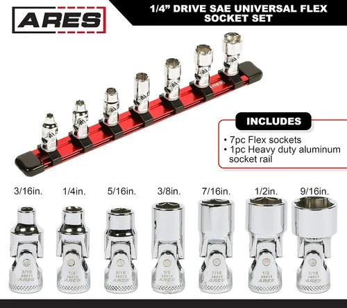 Miniatura 2 de ARES 39014 - Juego de dados flexibles universales SAE de 7 piezas con impulsor de 1/4 de pulgada - Dados de 6 puntos de 3/16 de pulgada a 9/16