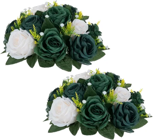 Miniatura 29 de NUPTIO Centros de mesa de flores blancas para mesas: 6 piezas de arreglo de bolas de flores artificiales para fiesta de boda, rosa floral falsa