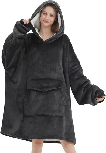 Miniatura 14 de Mewkou Manta con capucha para adultos, manta de forro polar Sherpa de gran tamaño con capucha para mujeres y hombres, café
