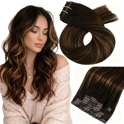 Miniatura 22 de Moresoo Genius - Extensiones de cabello humano real con clip, color negro azabache, invisibles, sin costuras, de trama de piel sintética