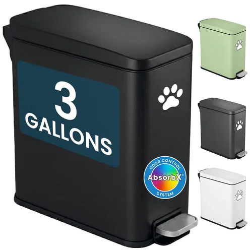 iTouchless Cubo de basura para excrementos de perro de 3 galones/11 litros con tapa y filtro de olor AbsorbX, cubo de basura de acero inoxidable a