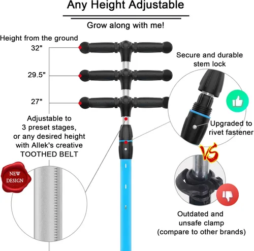 Miniatura 3 de Allek - Kick Scooter B03. Monopatín de 3 ruedas con ruedas de PU extra anchas y luminosas, sistema Lean 'N Glide, manillar ajustable a cualquier