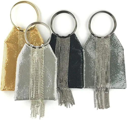 Miniatura 7 de Bolso de mano con borlas de cristal con asa de muñeca para cóctel fiesta boda noche