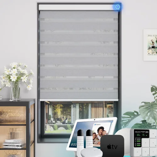 Miniatura 68 de MYshade Persianas enrollables de cebra opacas (85 %) con cordón para ventanas interiores, persianas de doble capa beige para dormitorio, baño, sala